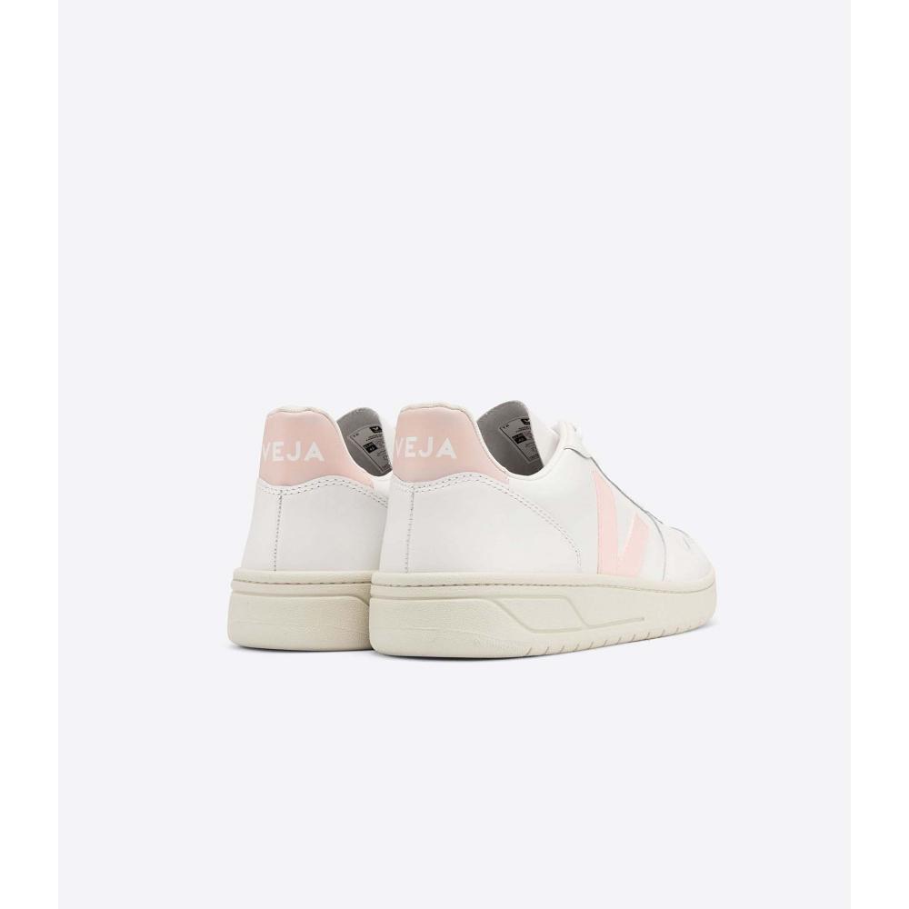 Veja V-10 LEATHER Women's Sneakers White/Pink | NZ 659RVD